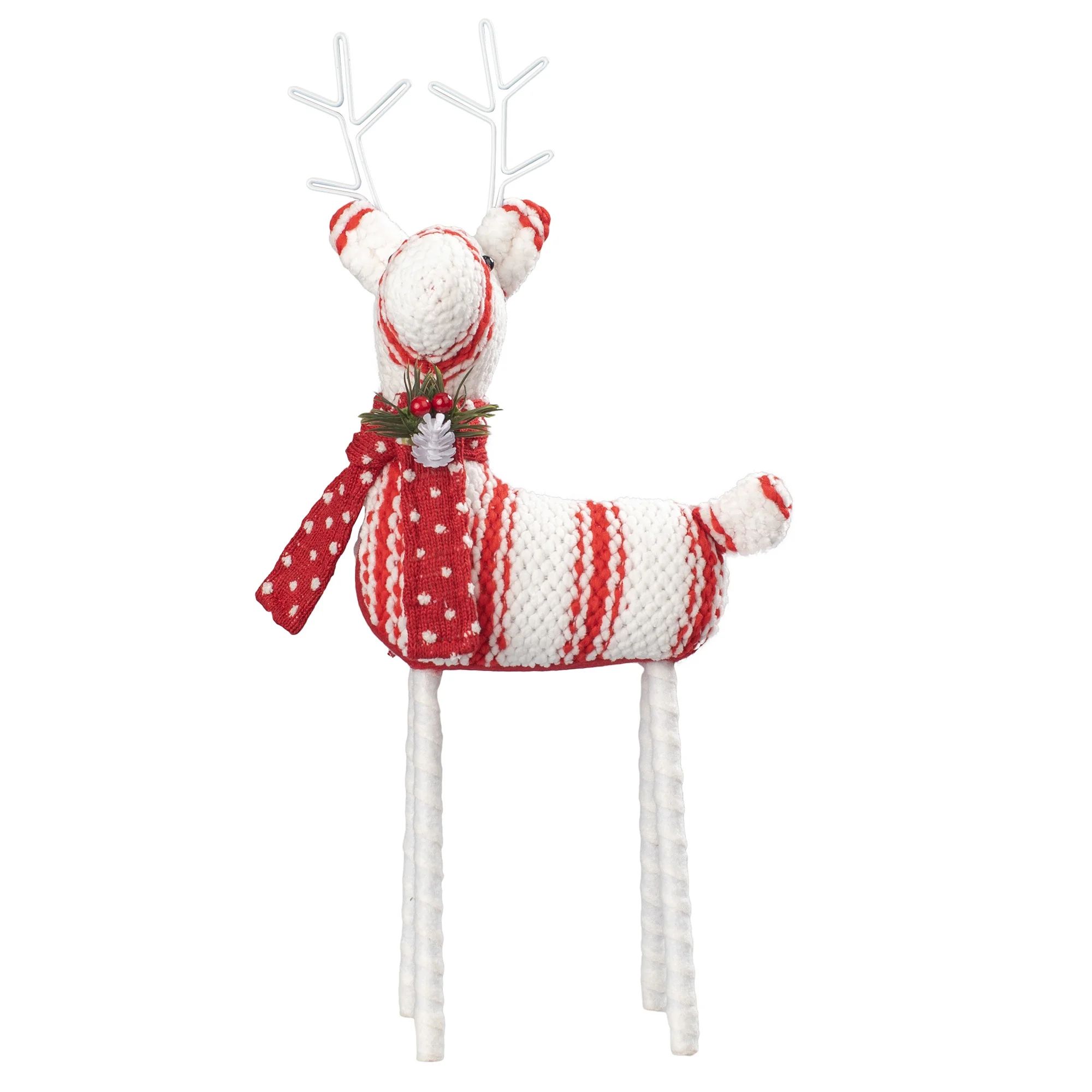 Red and White Fabric Deer Christmas Tabletop Decoration, 16 in, by Holiday Time - Walmart.com | Walmart (US)