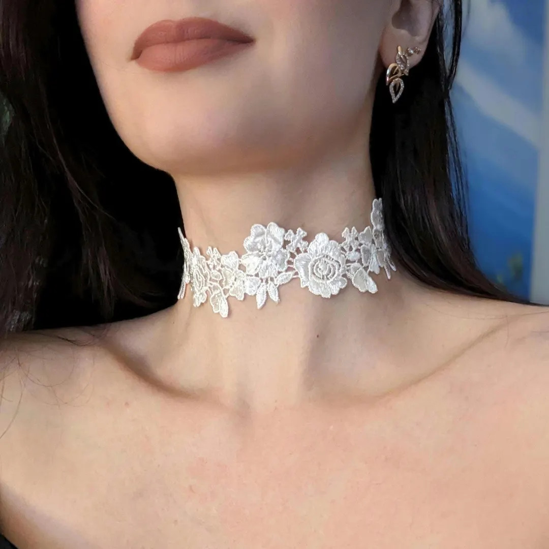 White Rose Lace Choker: Elegant Floral Bridal Necklace - Etsy | Etsy (US)