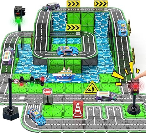 Magnetic Tiles for Kids Ages 4-8, Road Set with Traffic Light Boy Stem Toys | Traffic City Center... | Amazon (US)
