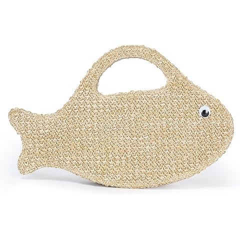 Straw Clutch Purses for Women, Summer Cute and Unique fish Straw Purses and Handbags Woven Raffia... | Amazon (US)