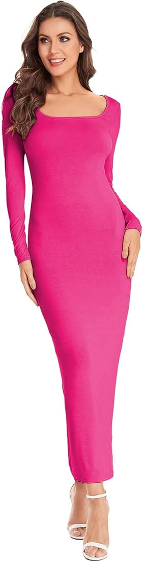 Verdusa Women's Long Sleeve Square Neck Bodycon Maxi Long Dress | Amazon (US)