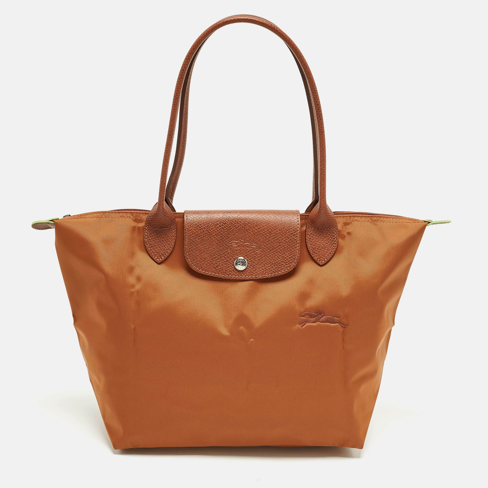 Longchamp Le Pliage Long Handle M Brown Leather And Nylon | Shop Simon