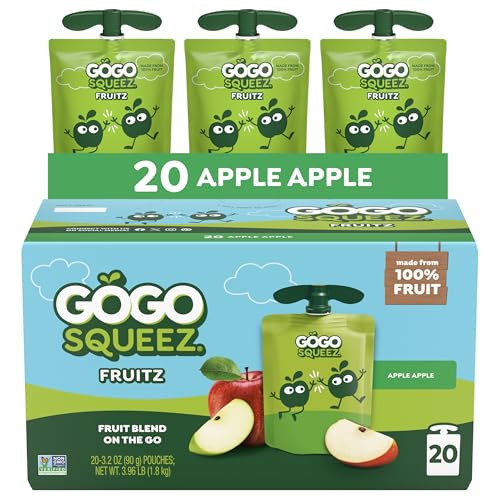 GoGo squeeZ Fruit on the Go, Apple Apple, 3.2 oz (Pack of 20), Unsweetened Fruit Snacks for Kids, Gluten Free, Nut Free, and Recloseable Cap, BPA Free Pouches (Packaging May Vary) | Amazon (US)