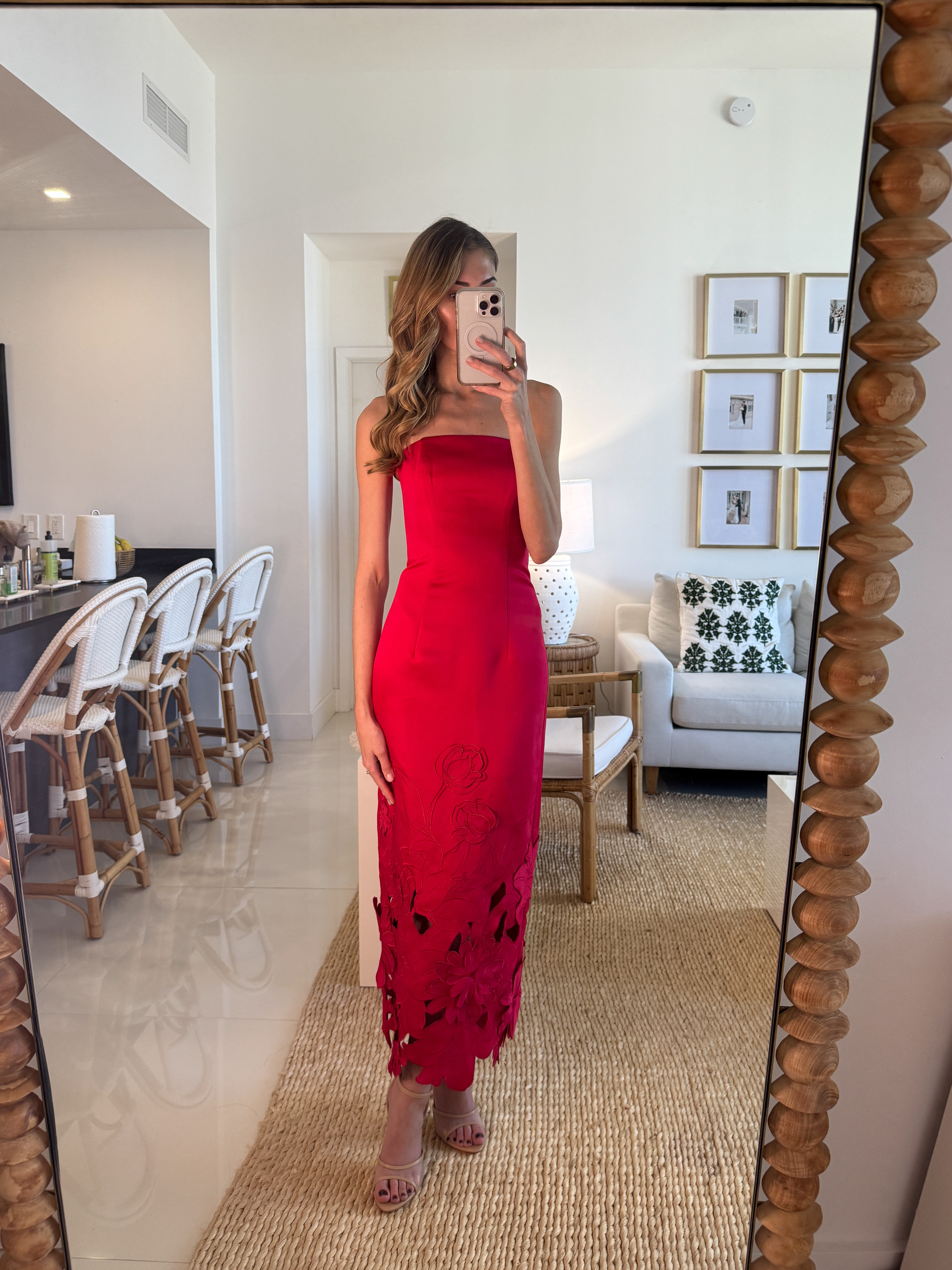 Leo Lin Rayna Appliquéd Crepe Maxi Dress. 💫 Wearing a size 2. I'm 5'10" for reference. Tags: leo lin rayna appliquéd crepe maxi dress, leo lin dress dupe, leo lin dress dupes, leo lin red dress dupe, leo lin red flower dress, leo lin red dress with flowers, red midi dress, red formal dress, red wedding guest dress, red cocktail dress, red bridesmaid dress, strapless midi dress, floral applique dress, cutwork midi dress, summer wedding guest dress, date night dress