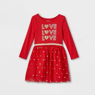 Toddler Girls' 'Love' Glitter Tutu Tulle Long Sleeve Dress - Cat & Jack™ Red | Target
