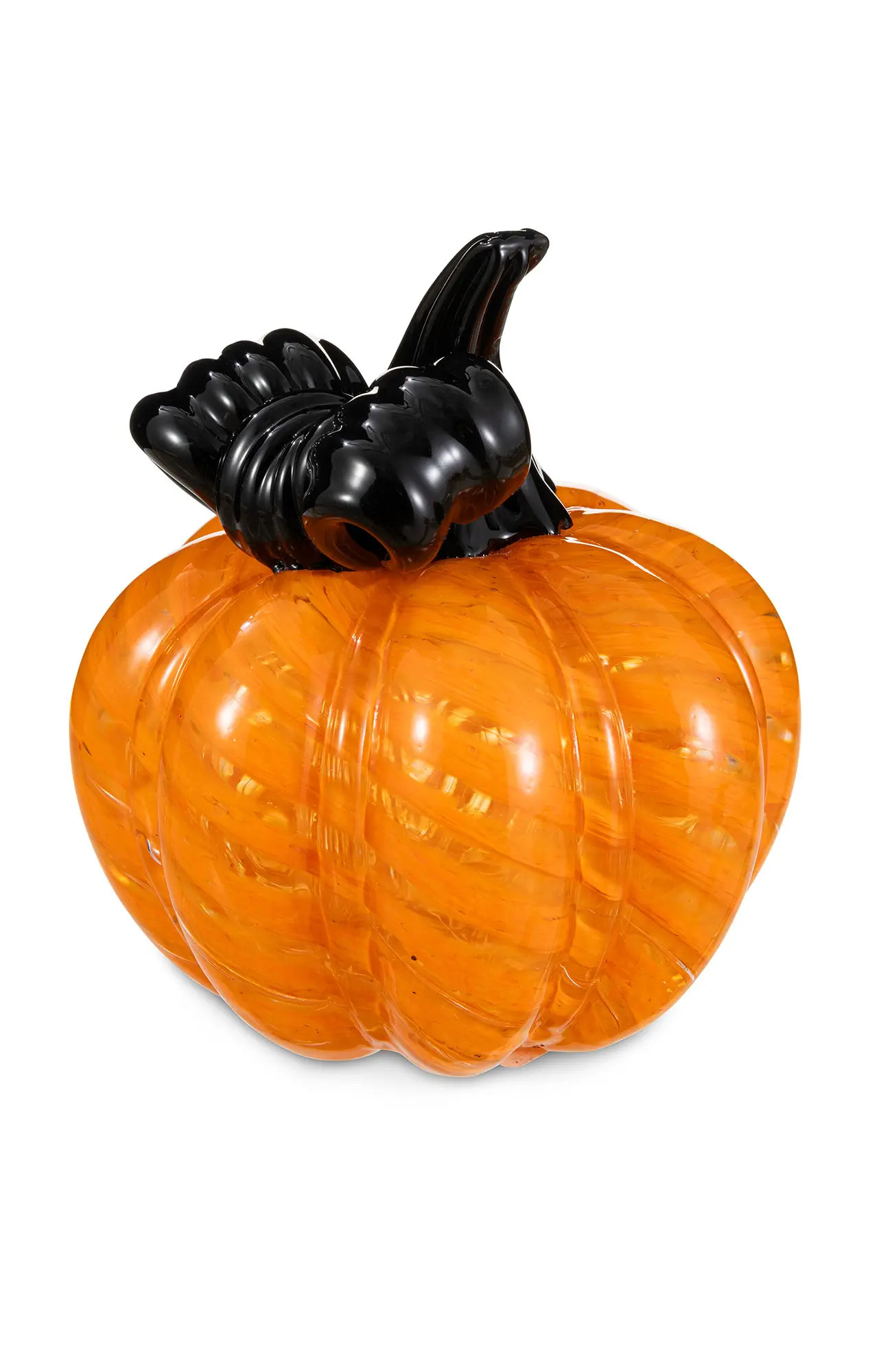 Glitzhome Halloween Striped Glass Pumpkin with Bow in Orange at Nordstrom | Nordstrom