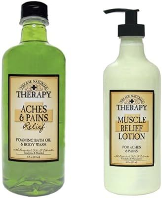 Village Naturals Muscle Aches & Pains Relief Lotion & Foaming Bath Oil Body Wash Relaxing Set | Amazon (US)