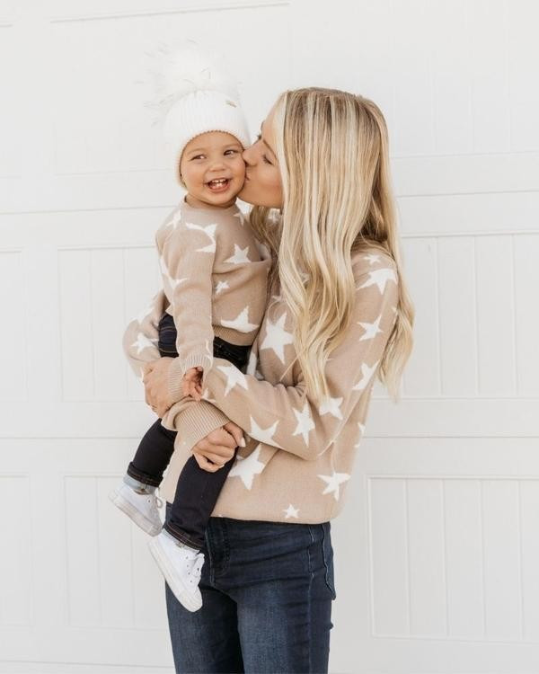 Rebecca Mommy & Me Sweater - Tan Star | Bailey's Blossoms