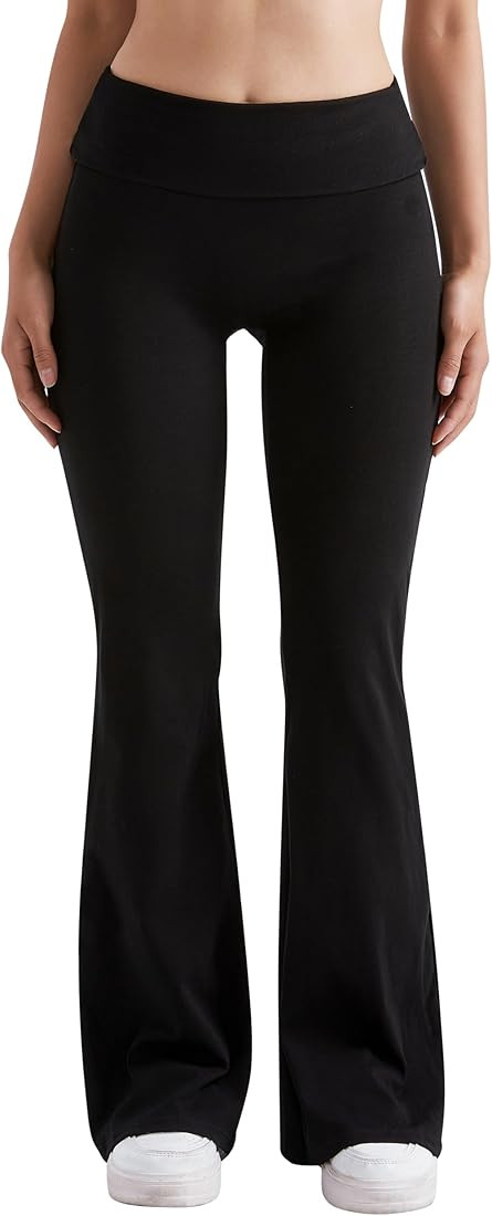 MOOSLOVER Women Flare Leggings Fold Over Bootcut Yoga Pants Casual Y2K Lounge Pants Comfy Cotton ... | Amazon (US)
