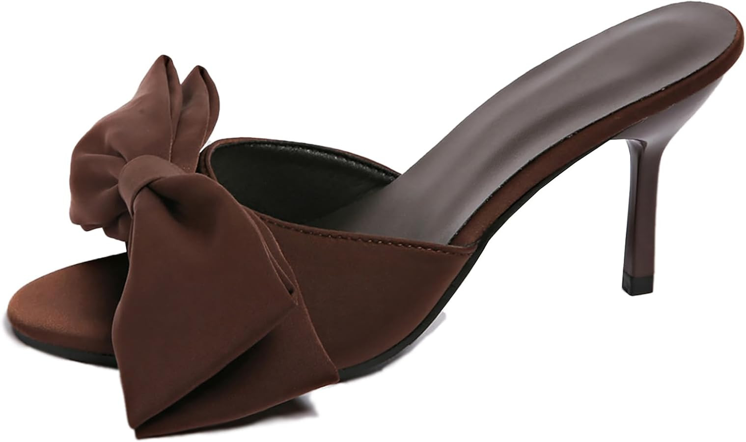 Women's Satin Stiletto Dress Bow Slides Sexy Pointed Toe Comfortable Slip On 3.54in High Heeled M... | Amazon (US)