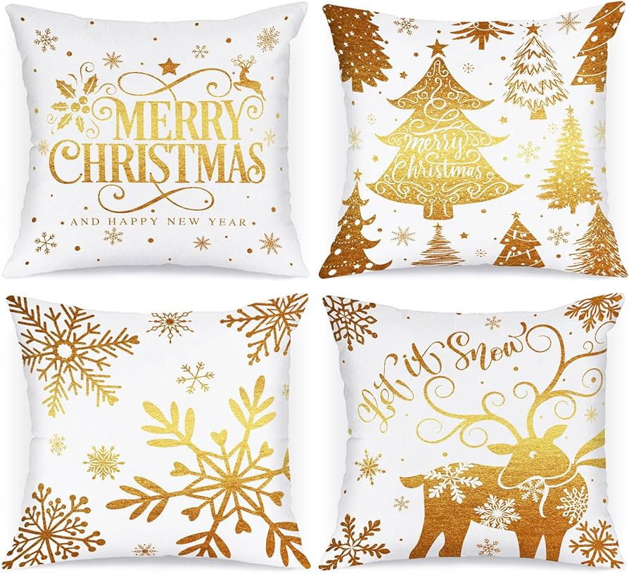 Lanpn 20x20 Christmas Pillow Covers 4 Pcs, Winter Snowflake Cartoon Deer Decorative Holiday Pillo... | Amazon (US)