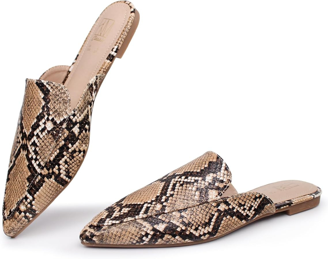 Hawkwell Women's Backless Slip on Slides Comfortable Loafer Shoes Flats Pointed Toe Mules | Amazon (US)