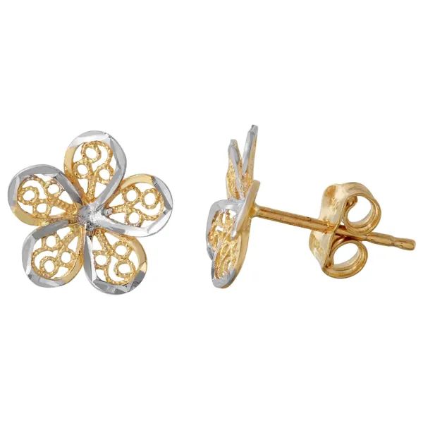 Two-tone 14-karat Gold Flower Earrings | Overstock