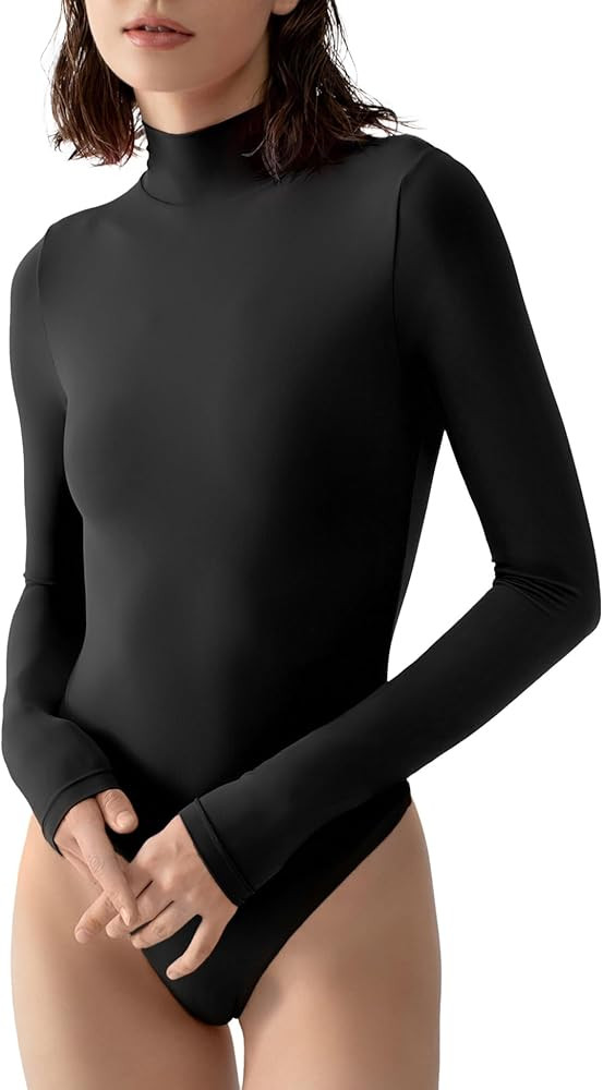 PUMIEY Women's Long Sleeve Bodysuit Mock Turtle Neck Body Suits Going Out Tops Sharp Collection | Amazon (US)