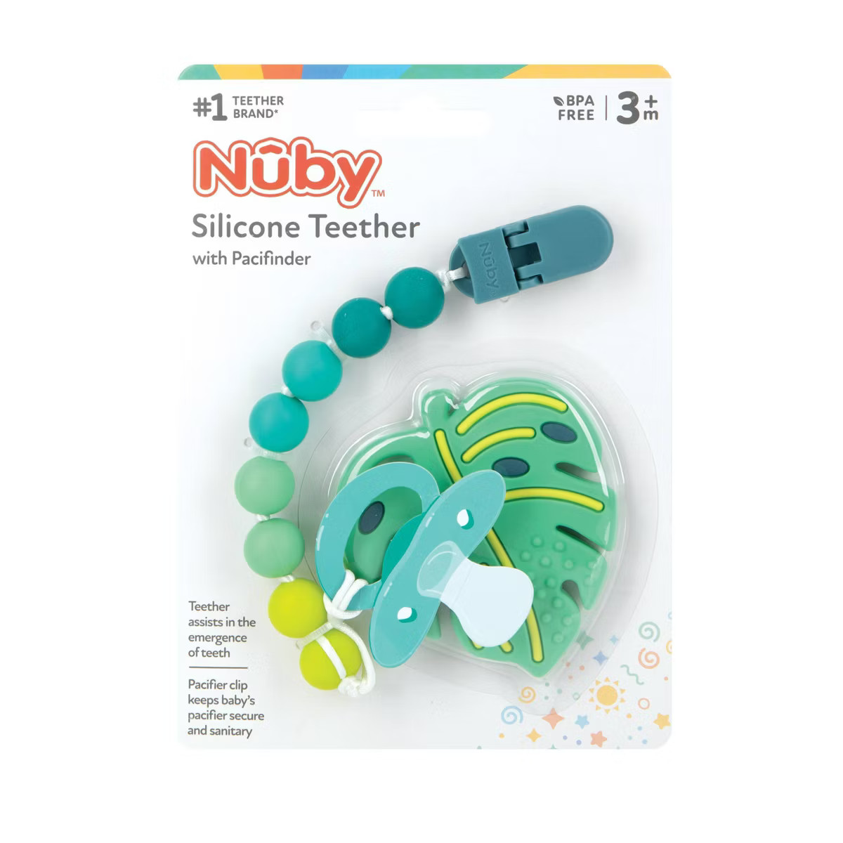 Nuby Silicone Teether with Silicone Bead Pacifinder - Tropical Leaf | Target