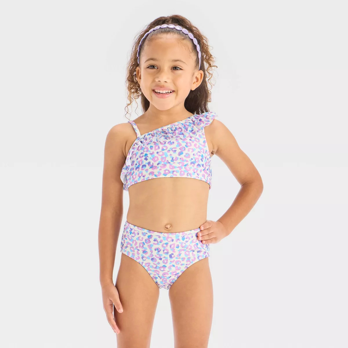 Toddler Girls' Leopard Spot Printed One Shoulder Ruffle Bikini Set - Cat & Jack™ Purple | Target