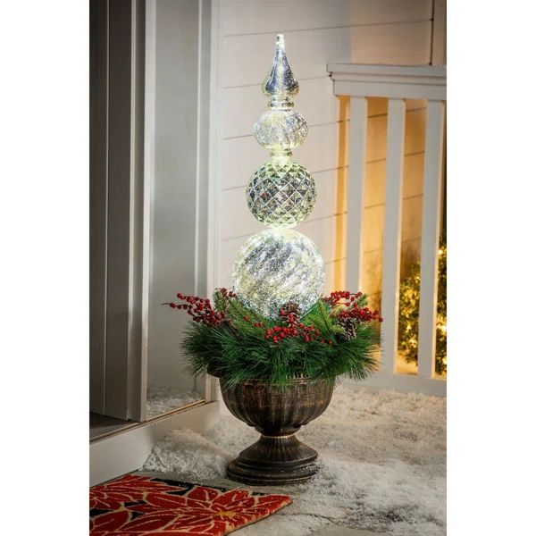 Nimitz 36"H Battery Operated LED Holiday Ornament with Wreath in Planter Base | Wayfair North America