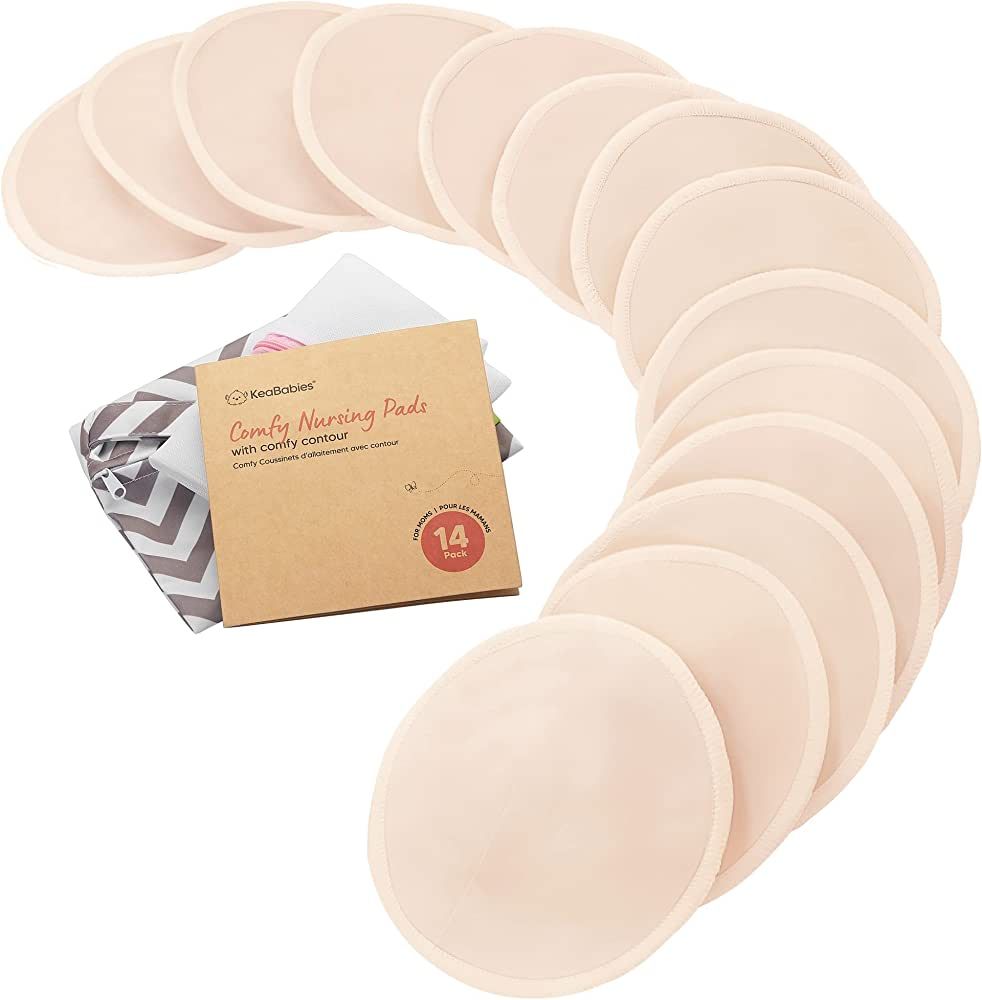 Organic Bamboo Nursing Pads - 14 Washable Breastfeeding Pads, Wash Bag, Reusable Breast Pads for ... | Amazon (US)