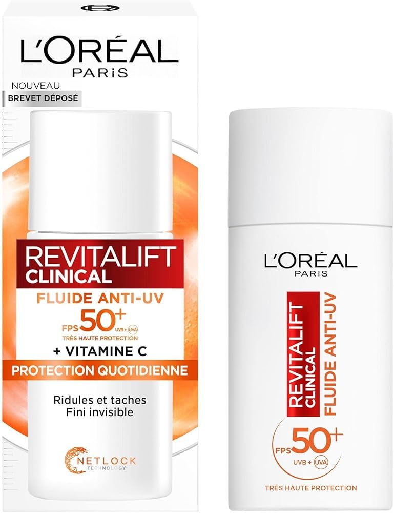 L’Oréal Paris - Fluide Anti-UV FPS 50+ Vitamine C + E + Acide Hyaluronique - Taches, Rides & T... | Amazon (FR)