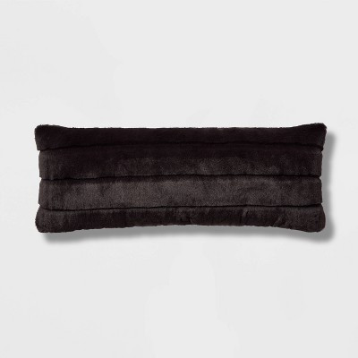 Oversized Oblong Faux Fur Channeled Decorative Throw Pillow Black - Threshold™: Indoor Rectangle Cushion, Zipper Closure | Target