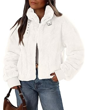LILLUSORY Winter Coats for Women Fashion Cropped Faux Fur Zip Up Jackets 2025 Shaggy Fluffy Fall ... | Amazon (US)