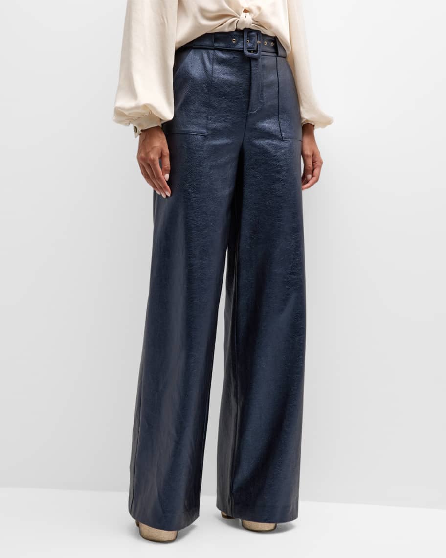 Bella Belted Metallic Faux Leather Pants | Neiman Marcus