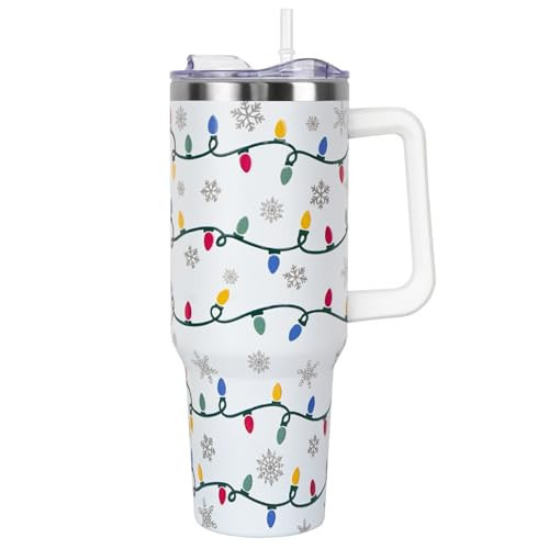 Christmas Tumbler with Handle and Straw Lid 40 oz,Cute Christmas Gifts for Women Xmas Lights Snowflakes Vacuum Insulated Leak Proof Tumbler,Winter Holiday Accessories Stainless Steel Coffee Cup Mug | Amazon (US)
