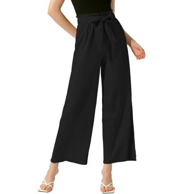 INSPIRE CHIC Women's Tie Knot High Waist Pleated Wide Leg Pants with Pockets Black Small | Target