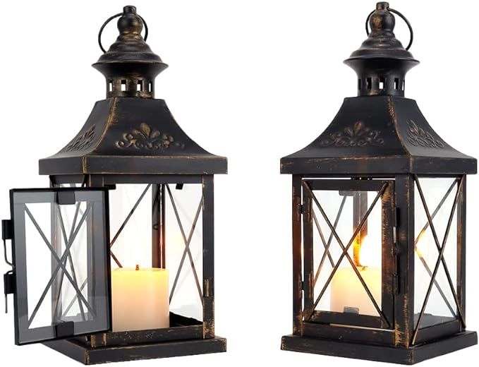 TRIROCKS Set of 2 Decorative Candle Lantern 11'' High Metal Candle Holder Hanging Lantern Perfect... | Amazon (US)