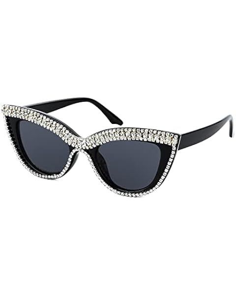 Cat eye sunglasses Cute Trendy for Women Bling Fun Rhinestone Crystal Sun Sades | Amazon (US)