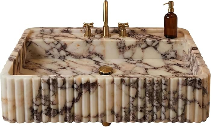 Calacatta Viola Marble Sink – Hand-Carved Floating Stone Basin | Custom Size Vessel Sink | Wall... | Amazon (US)