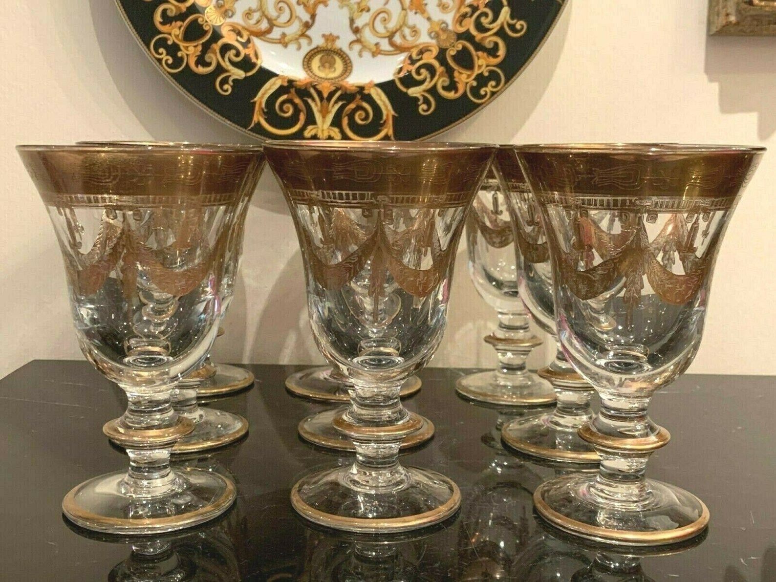 Arte Italica Crystal Medici Gold Wine Glasses Set of 9 | Etsy (US)