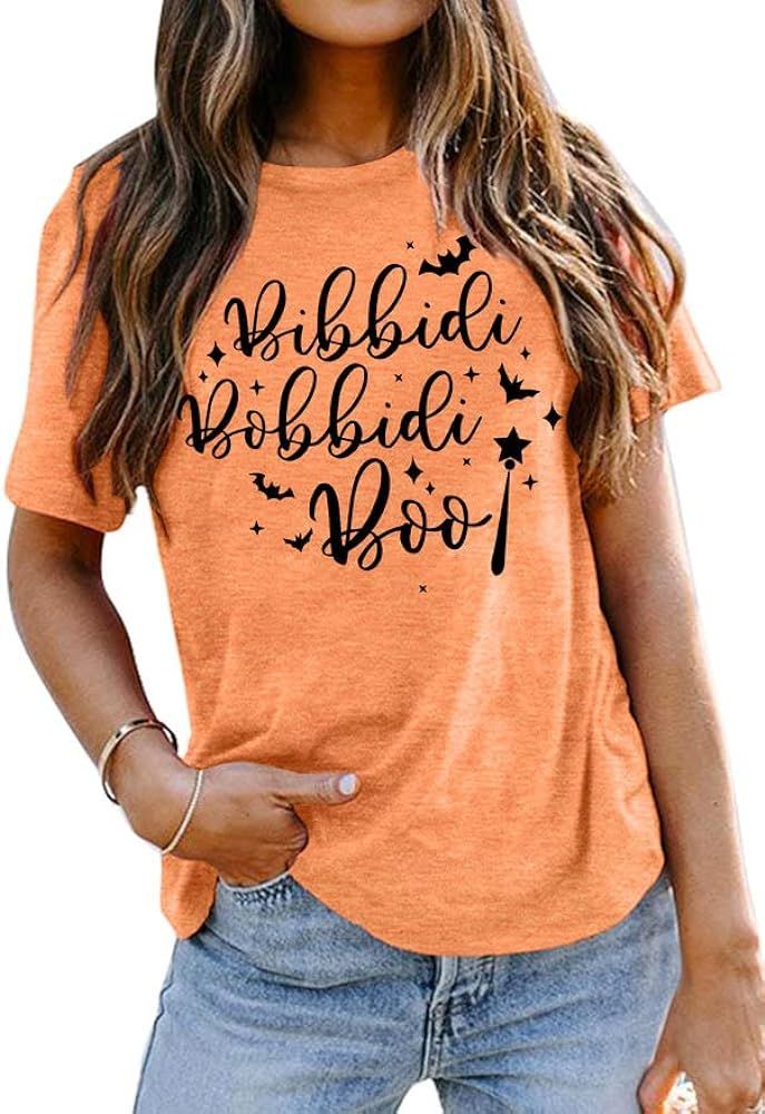 Bibbidi Bobbidi Boo Shirt Women Cute Halloween T-Shirt Funny Letter Print Tees Casual Vacation Te... | Amazon (US)