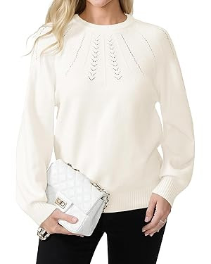 COSSEN Womens Fall Sweater Casual Long Sleeve Crewneck Pullover Sweaters Hollow Out Trendy Outfit | Amazon (US)