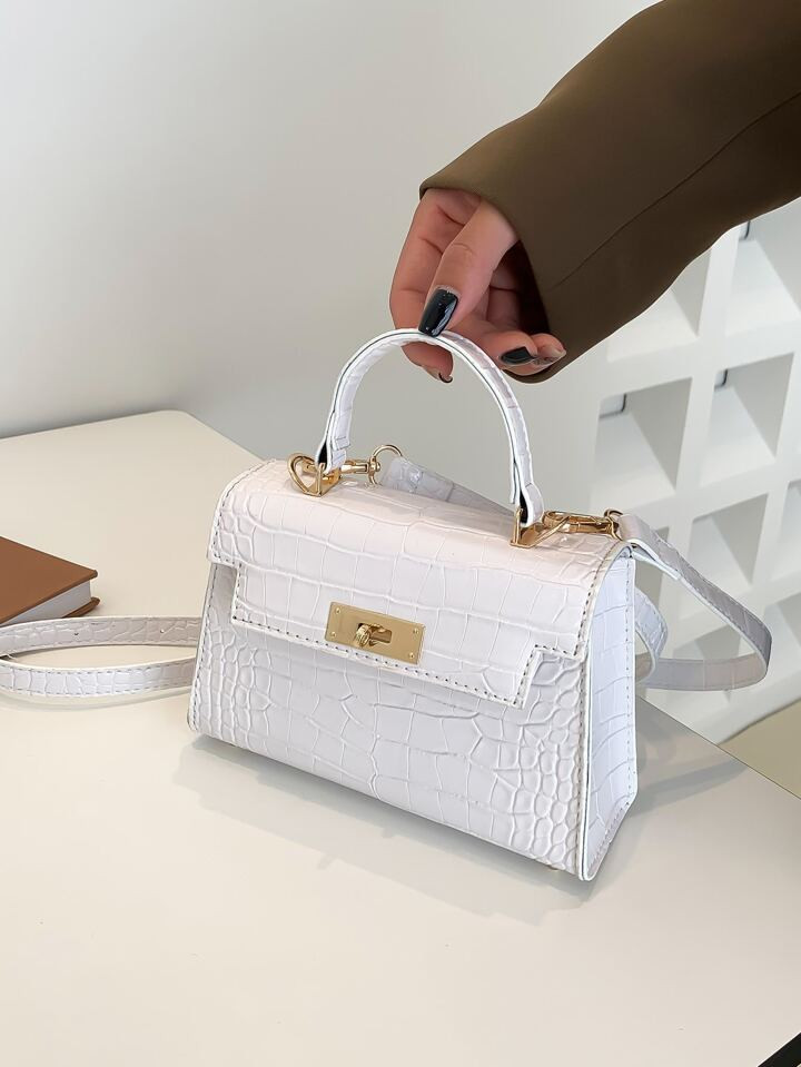 Mini Crocodile Embossed Flap Square Bag | SHEIN