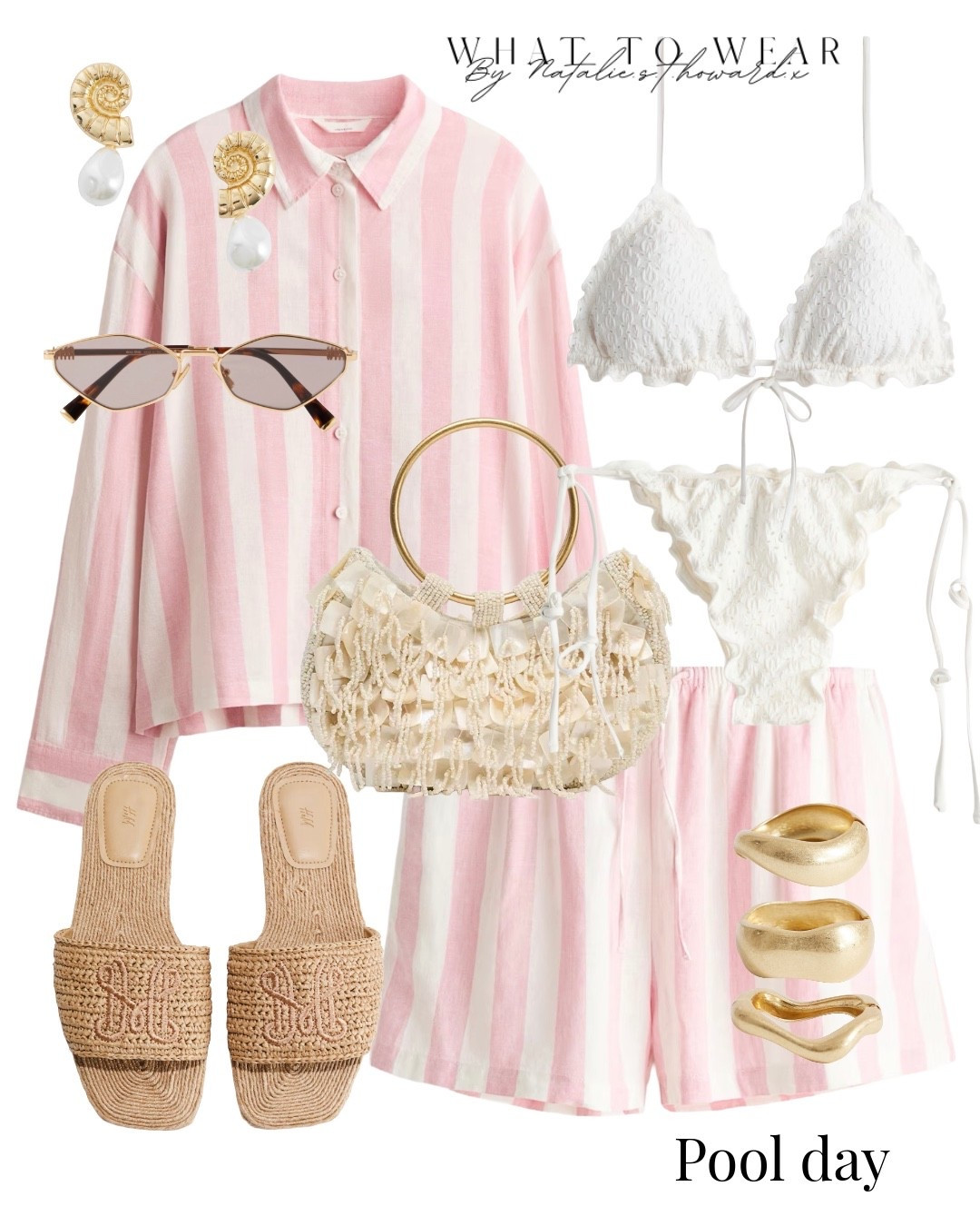 A little pool day look. I live in linen co ords on holiday- so easy! I have this one in navy stripe but love the baby pink. Love it paired with the bordered bikini and raffia sliders. Love pink sunglasses at the moment too

#LTKuk #LTKspring