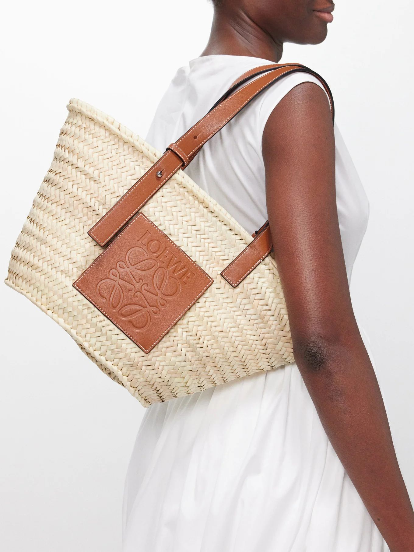 Anagram-logo medium leather-trim raffia basket bag | LOEWE | Matches (US)