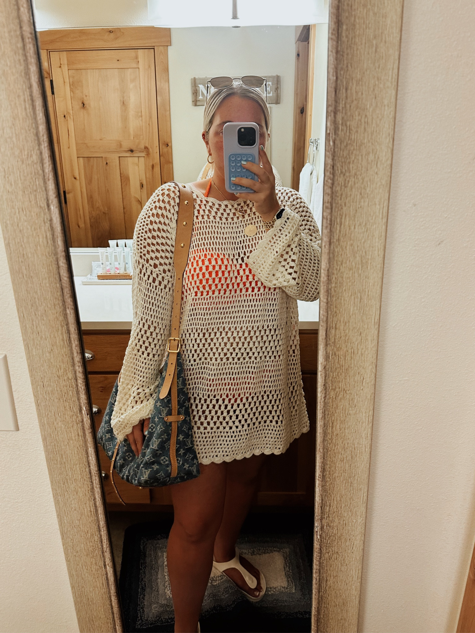 Pool fit! I’m wearing a size extra large in the Victoria’s Secret Bando top, comes with removable straps. And I’m wearing a size extra extra large in the midrise bottoms. Show me your mumu cover-up is a size XL.

#LTKSwim #LTKTravel #LTKMidsize