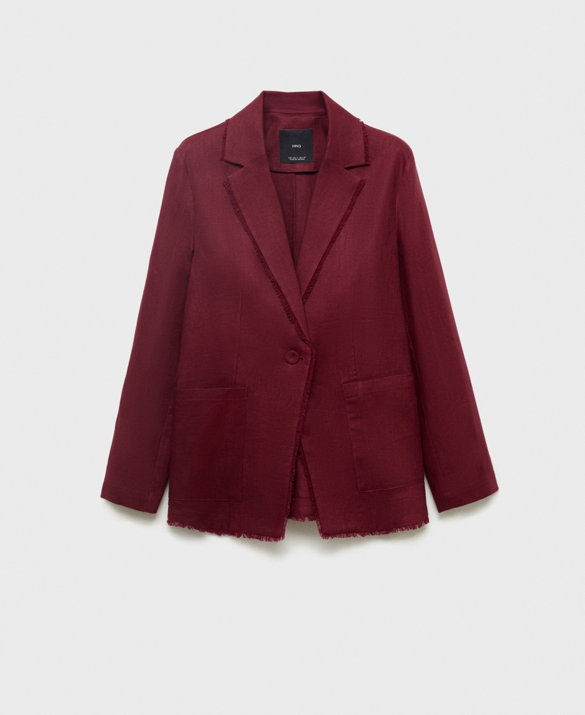 Mango Women's Frayed Ends Linen Suit Blazer - Wine | Macy's