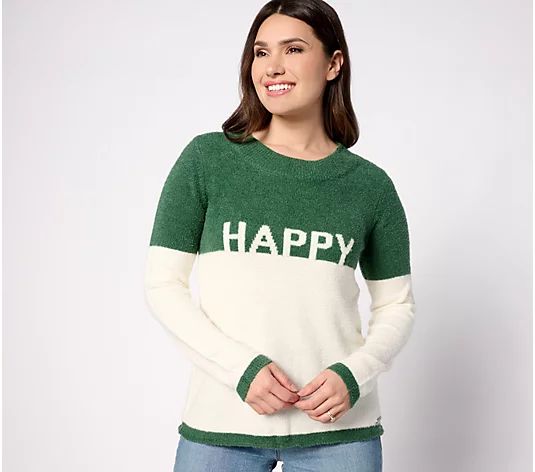 Peace Love World Chenille Holiday Affirmation Sweater - QVC.com | QVC