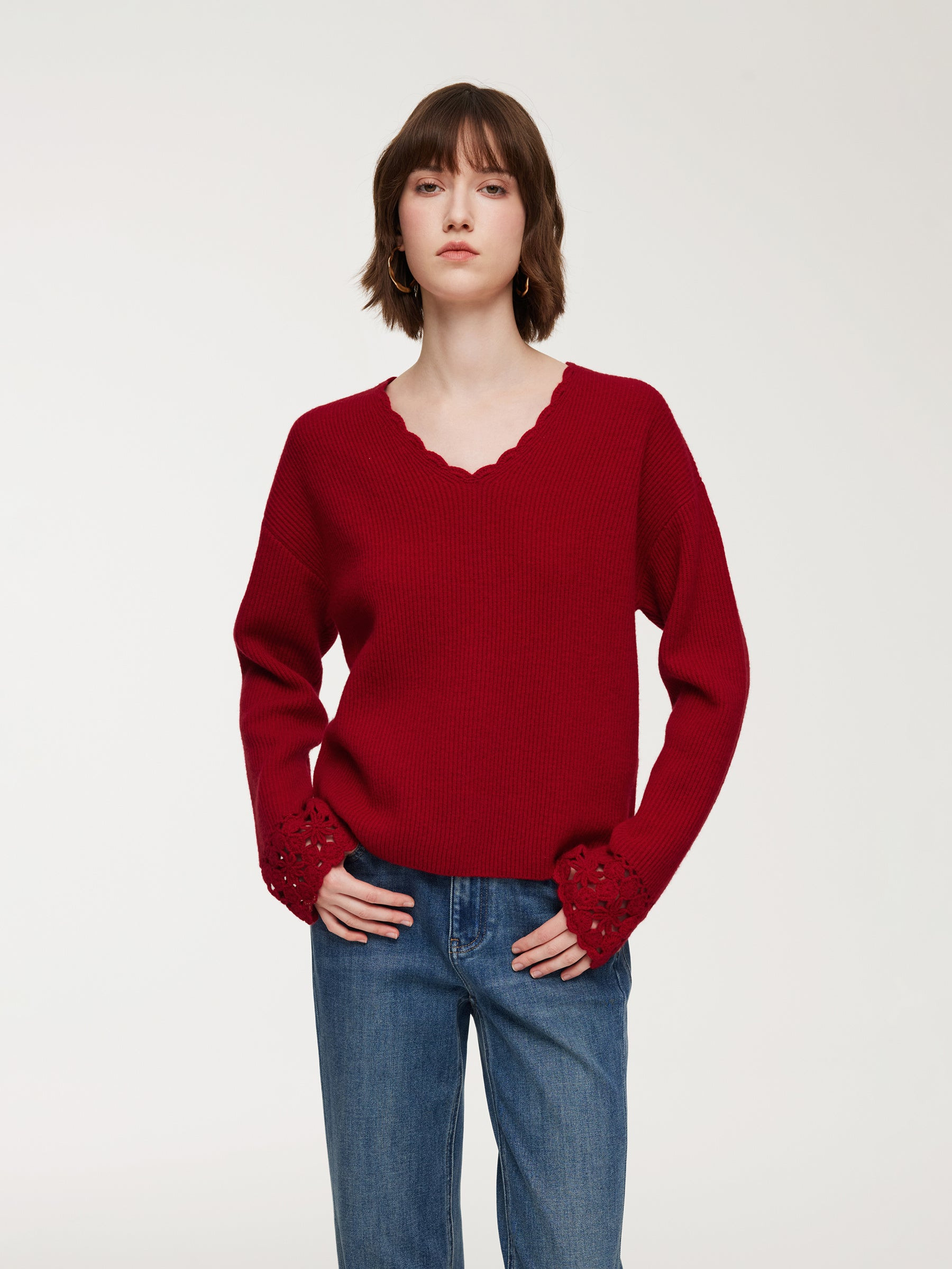 100% Wool V-Neck Women Sweater | GOELIA