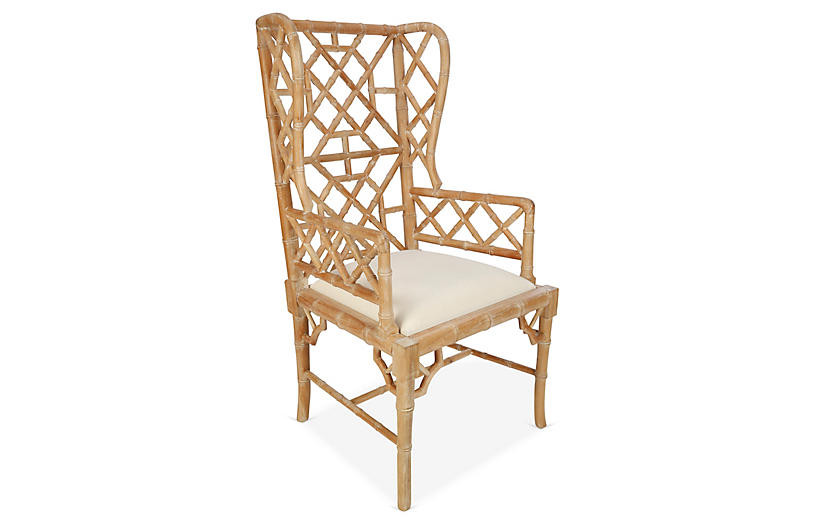 Chinoiserie Wingback Chair, Distressed Natural | One Kings Lane