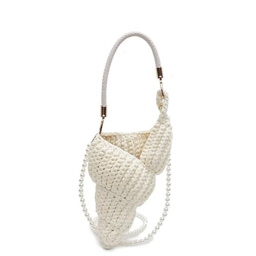 Handwoven Seashell Bag Crochet Shell Purse Summer Beach Tote Bag Pearl Clutch Purse Cute Conch Shoulder Handbag (02Beige) | Amazon (US)