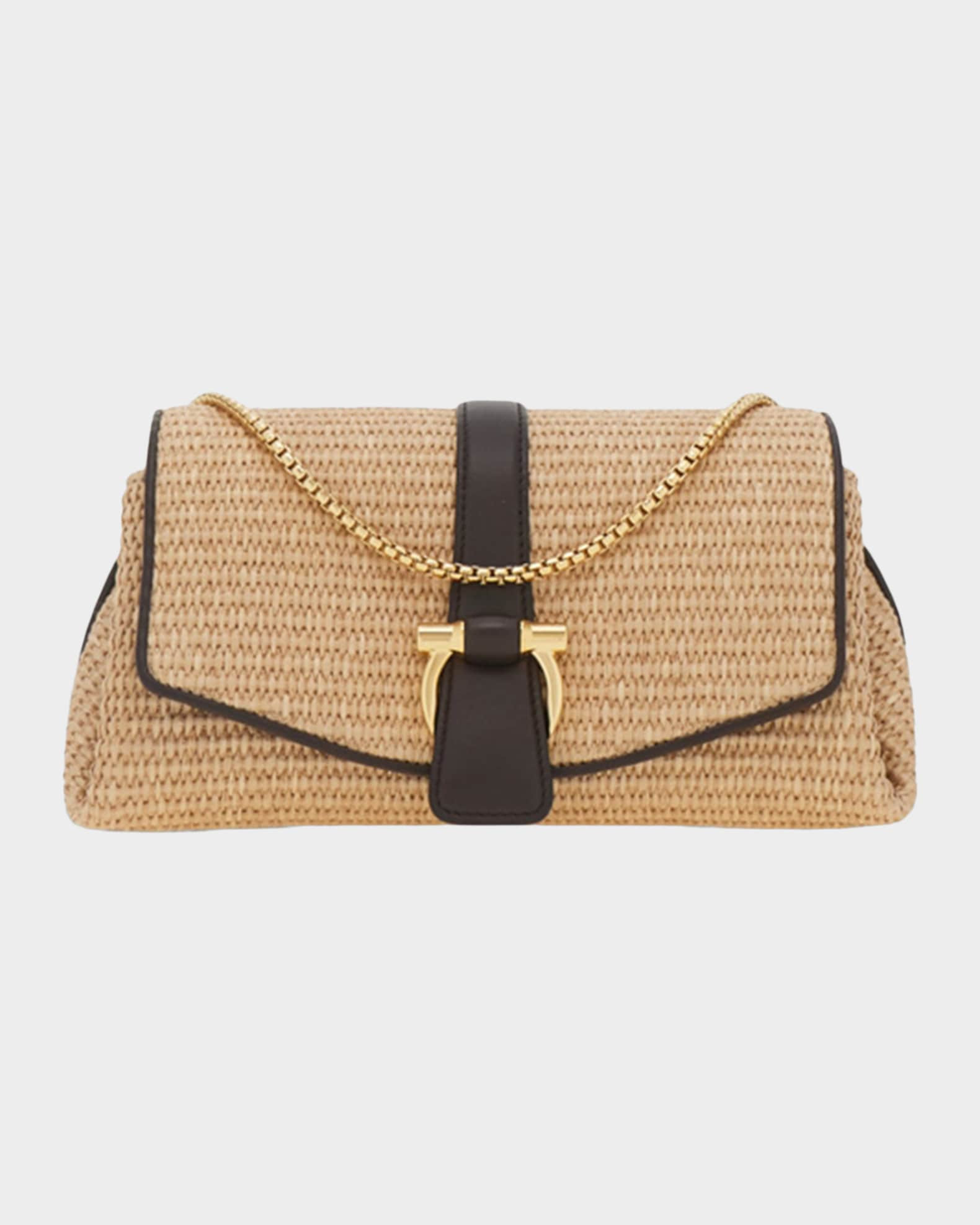 Leather-Trim Raffia Crossbody Bag | Neiman Marcus