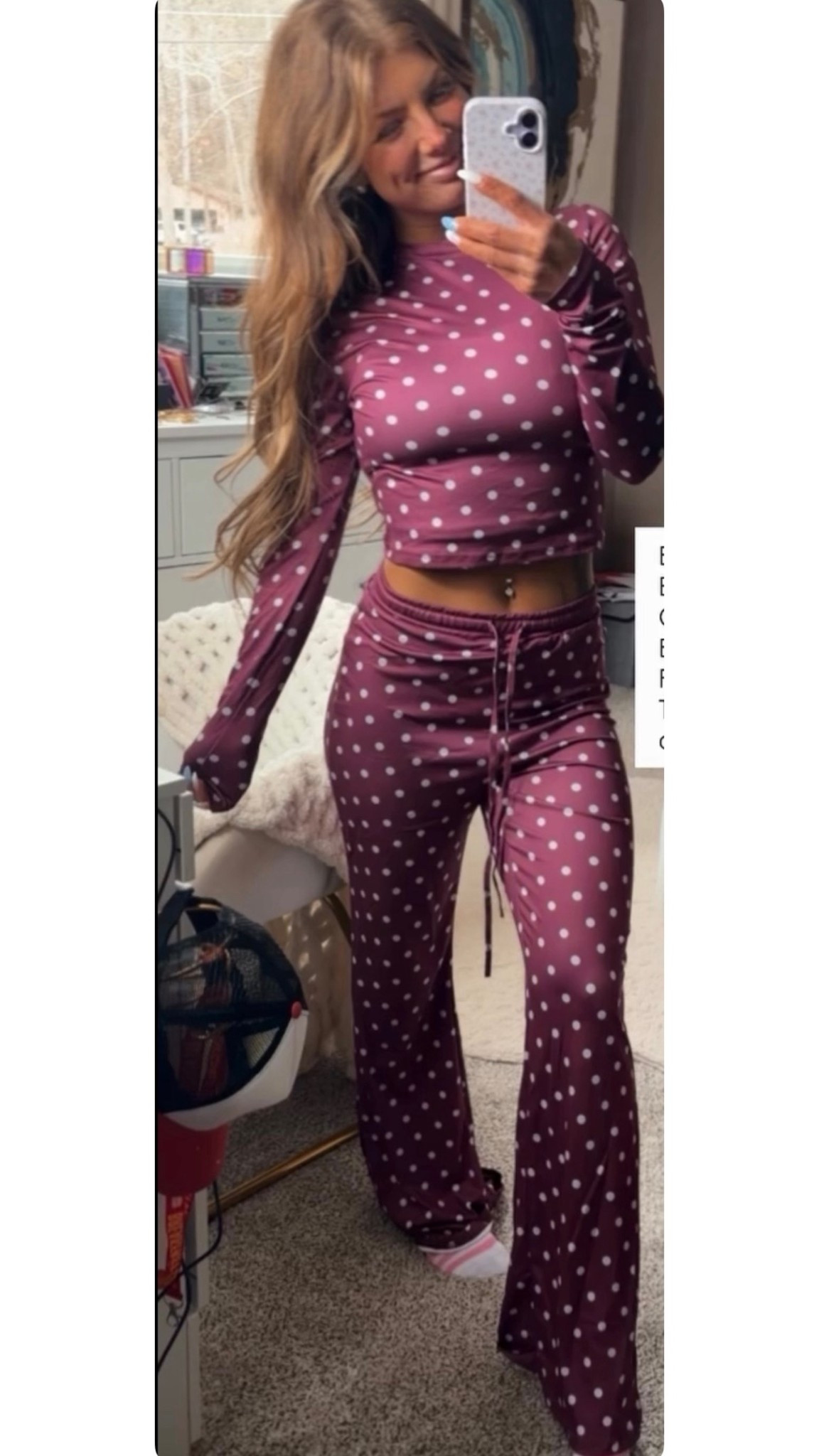 Plum polka dot matching set 