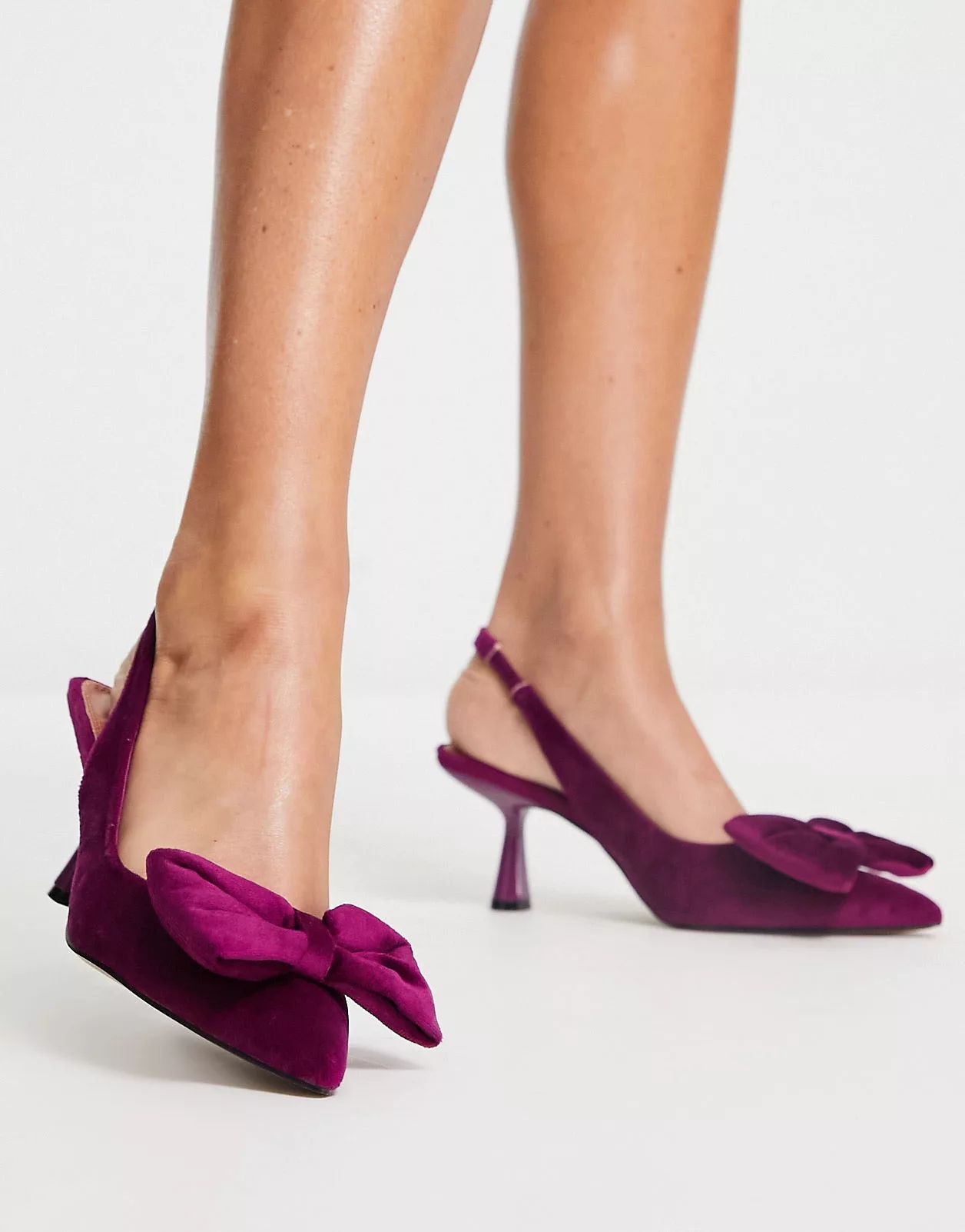 ASOS DESIGN - Scarlett - Scarpe con tacco medio in velluto magenta con fiocco | ASOS (Global)