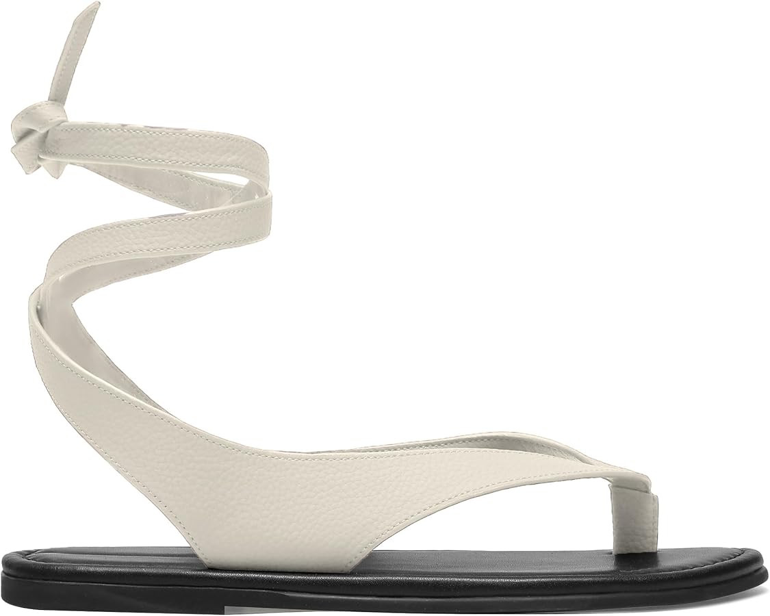 Ankle Strap Flat Sandals for Women Comfortable Lace Up T-Strap Slip on Flip Flops Flats Ladies Fa... | Amazon (US)