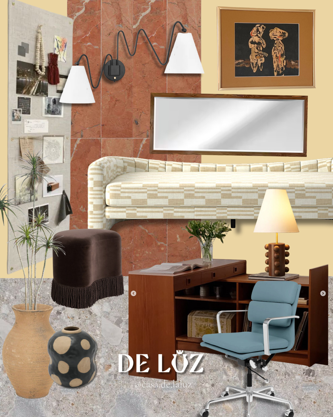 Warm, grounded, and a little unexpected. That was the vision for this office/guest space.

We mixed textures and materials — think rich wood tones, playful ceramics, and graphic art — all layered over a warm, earthy palette. The daybed brings it all together with its subtle geometric pattern in soft cream and taupe, adding interest without overwhelming the space.

Touches like the sculptural black sconce, rust marble details, and vintage-inspired accessories keep the room feeling elevated, functional, and full of personality.

This space has to work hard — office by day, guest room when needed — but style is never sacrificed. 

 #LTKHome #LTKFindsUnder50 #LTKFindsUnder100