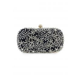 Rhinestone Beaded Vine Embroidered Clutch in Black | Chicwish
