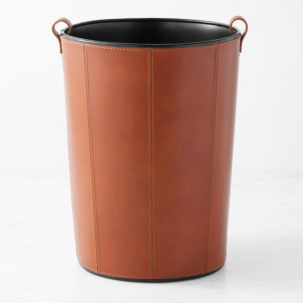 Brown Leather Wastebasket | Williams-Sonoma